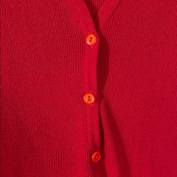 Finity Red Cardigan Sweater with Decorative Knit Cuffs - Picture 3 of 6